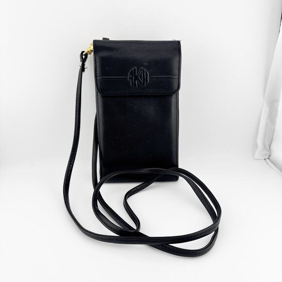 Vintage Anne Klein Leather Crossbody Wallet Purse Women's Black Adjustable Strap - Picture 11 of 14